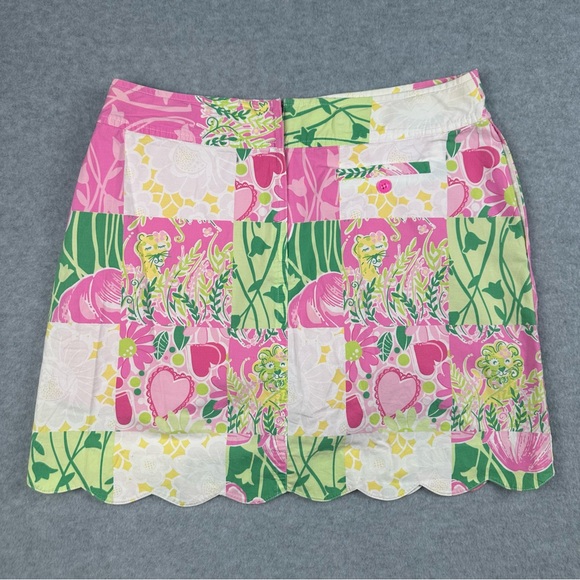 Vintage Lilly Pulitzer Skort Womens SZ 6 Scallop Hem Pink Green Patchwork Floral - Picture 6 of 16